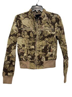 Hurley Womens Camouflage Bomber Jacket S Floral Print Green/Brown